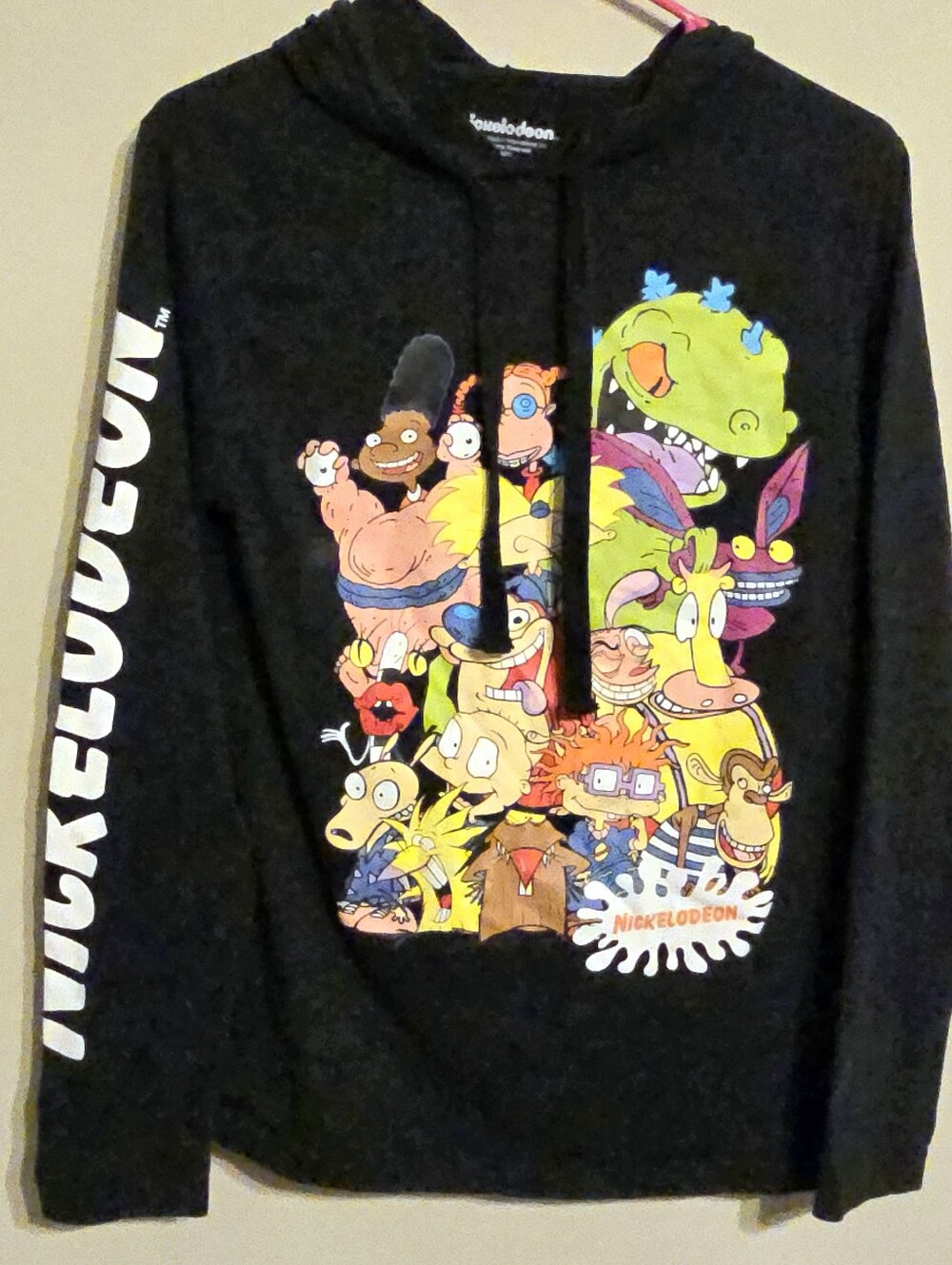 Nickelodeon Black Crewneck Sweatshirt with Colorful 90s Cartoon Collage